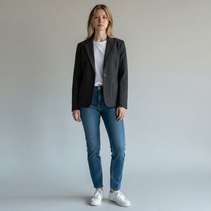 Banana Republic Wool Cashmere Pinstripe Blazer Grey Sz 8 Lined Jacket Career